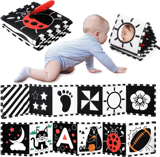 Black and White Baby Toys, High Contrast Newborn Toys 0-3 Months Brain Development, Tummy Time Toys, Soft Baby Book, Infant Visual Stimulation Montessori Sensory Toys 0-6-12 Months Shower Gift