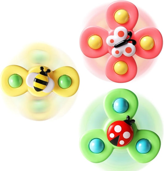 3PCS Suction Cup Spinner Toys for Toddlers | Spinning Tops for 1-3 Year Olds | Sensory Bath Toys & Birthday Gifts