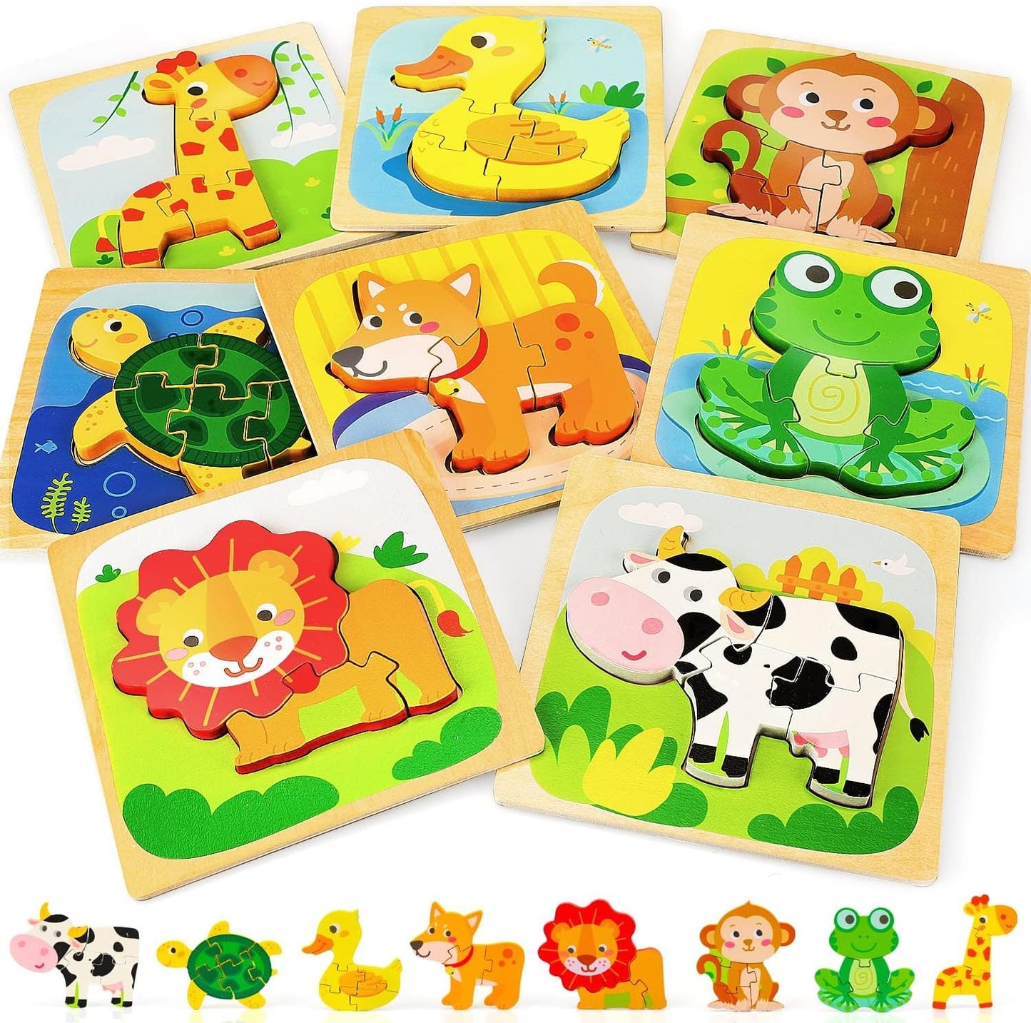 Wooden Puzzles for Toddlers 1-3, Animals Toddler Puzzles 1-3, Puzzles for Toddlers 2-4, Wood Puzzles Christmas Montessori Toys Gifts for 1 2 Year Old, Baby Puzzles 12-18, Kids Learning Toy