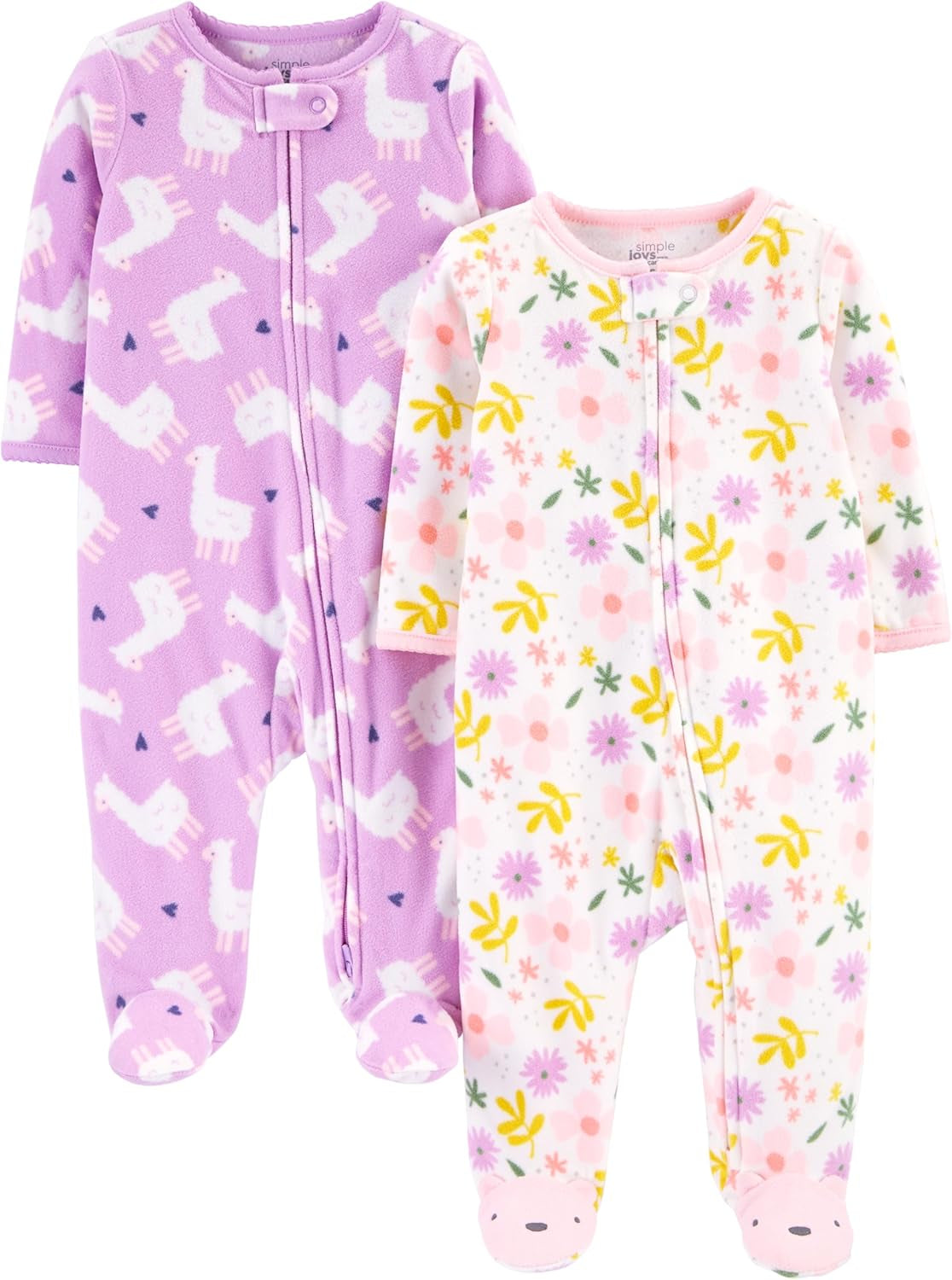 Baby Girls' Fleece Footed Sleep and Play, Pack of 2