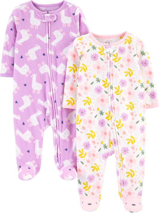 Baby Girls' Fleece Footed Sleep and Play, Pack of 2