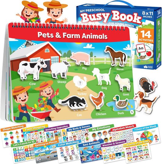 Montessori Preschool Busy Book for Toddlers Ages 3 and up - Preassembled - Preschool Learning Activities Homeschool Montessori Toys - Gifts for 3 Year Old Boys - 4 Year Old Girl Birthday Gifts