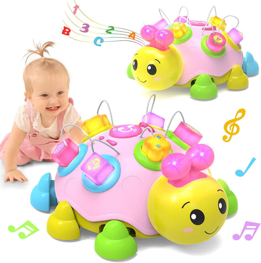 Baby Musical Ladybug Crawling Toys,Baby Toys 6-12 Months with Light-Up Music, Early Educational Learning Montessori Toys, Infant Gift Toys for 7 8 9 10 11 Months 1-2 Years Old Newborn Girls (Pink)