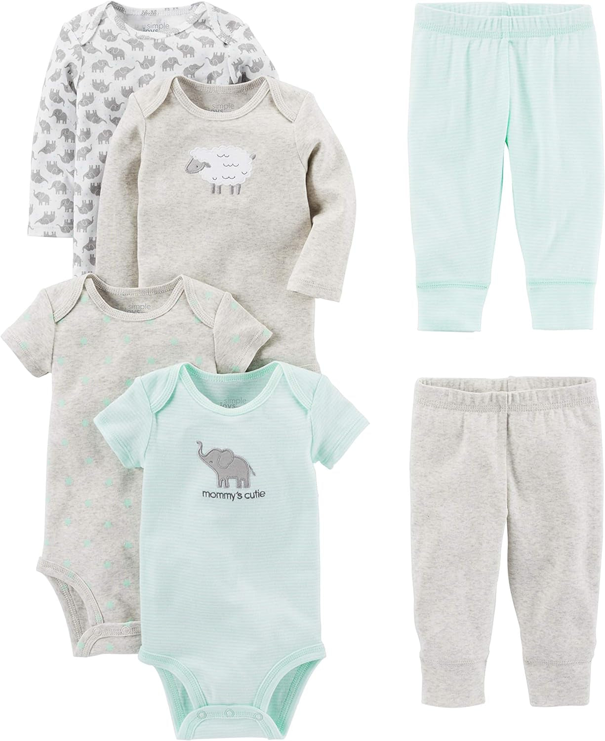 Unisex-Baby 6-Piece Bodysuits (Short and Long Sleeve) and Pants Set