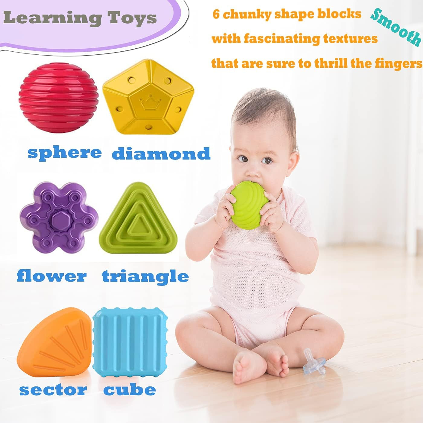 Montessori Toys for 1 Year Old, Toy 6 Pc Multi Sensory Shape, Toddler Developmental Learning Toys Birthday Gifts, Baby Toys 12 Month