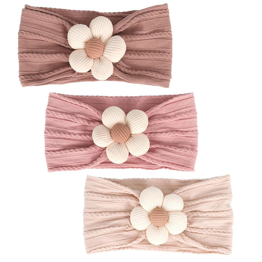 3 Pcs Baby Flower Headbands Baby Girls Nylon Headband Soft Hairbands Hair Accessories for Newborn Infant Toddler Kids (Beige Pink Khaki)