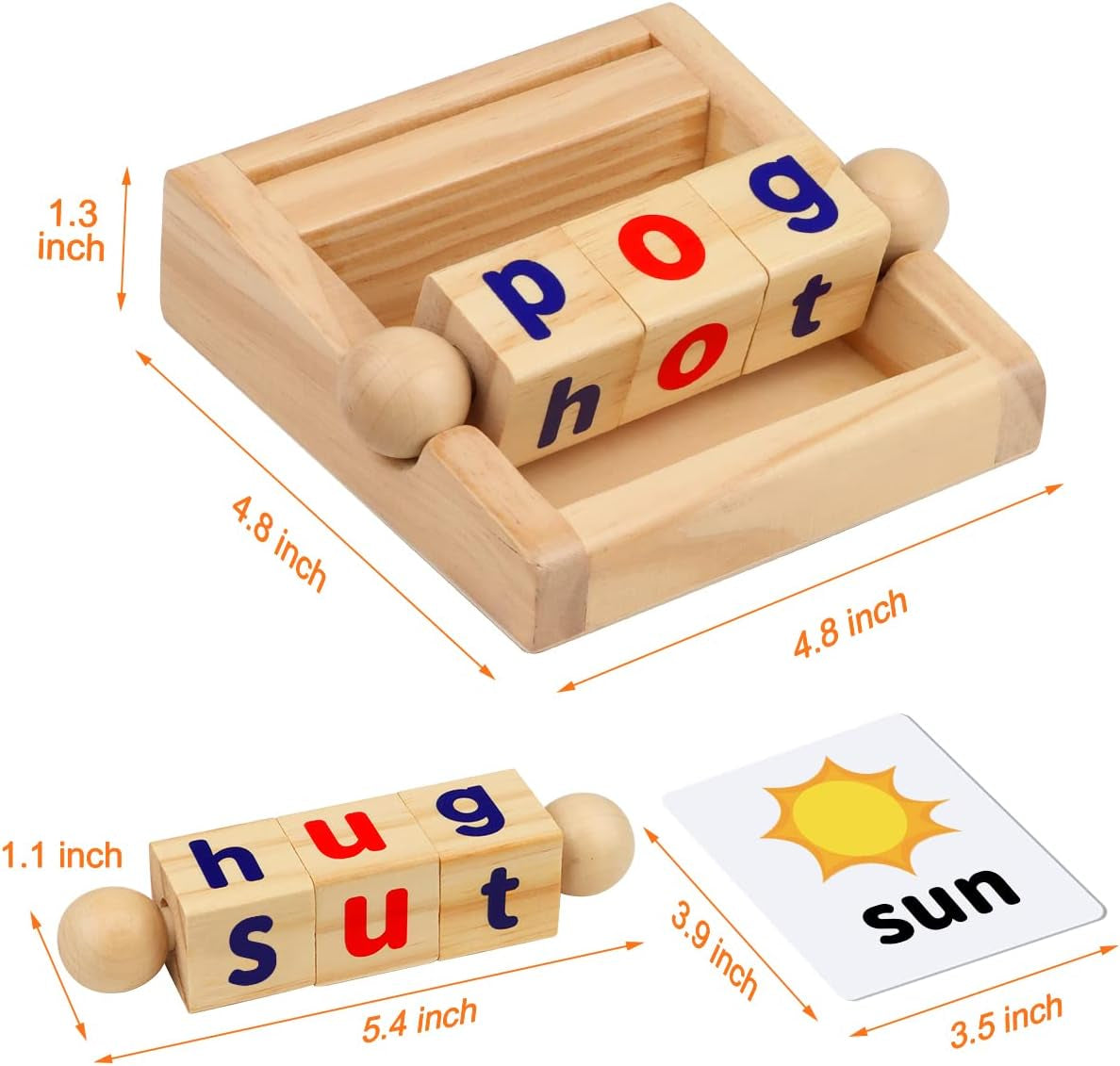 Montessori Toys for Toddlers 2 3 4 Years Old Wooden Reading Blocks Flash Cards Short Vowel Turning Rotating Matching Letters Toy for Kids Educational Alphabet Learning Toys for Preschool Boys Girls